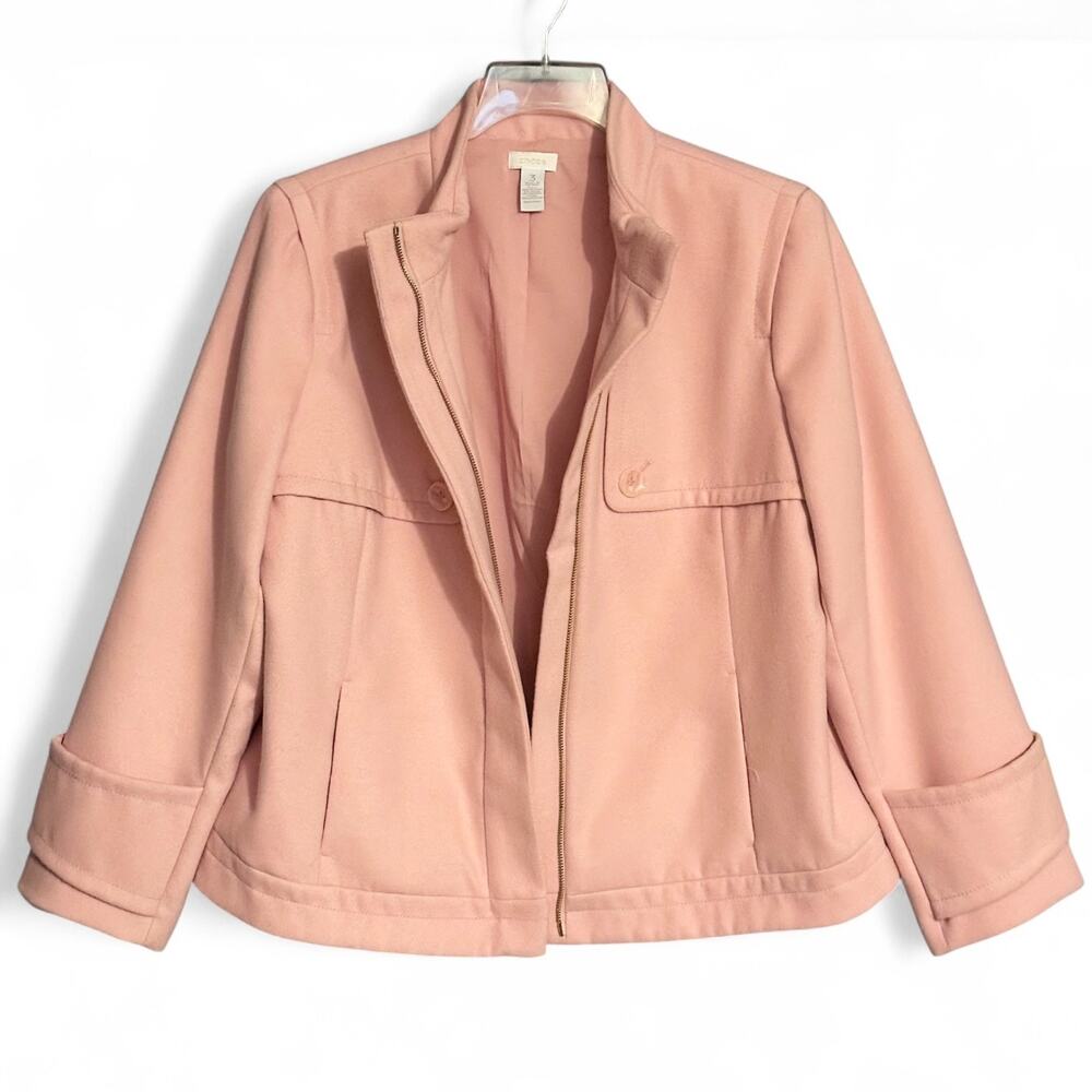 Chico’s Casey Plush Pink Jacket Size 3 / XL Soft Zip Front Cozy Chic Layering